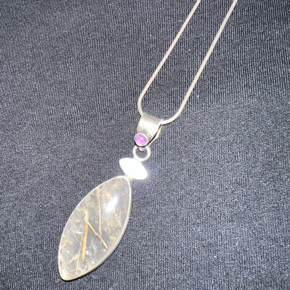 Elegant Sterling Silver Necklace with Amethyst & Quartz Sterling Silver Pendant